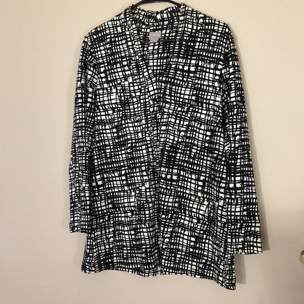 Chicos Polished Criss-Cross Print Pima Cotton Tunic SZ 1 medium patterned - Picture 2 of 9
